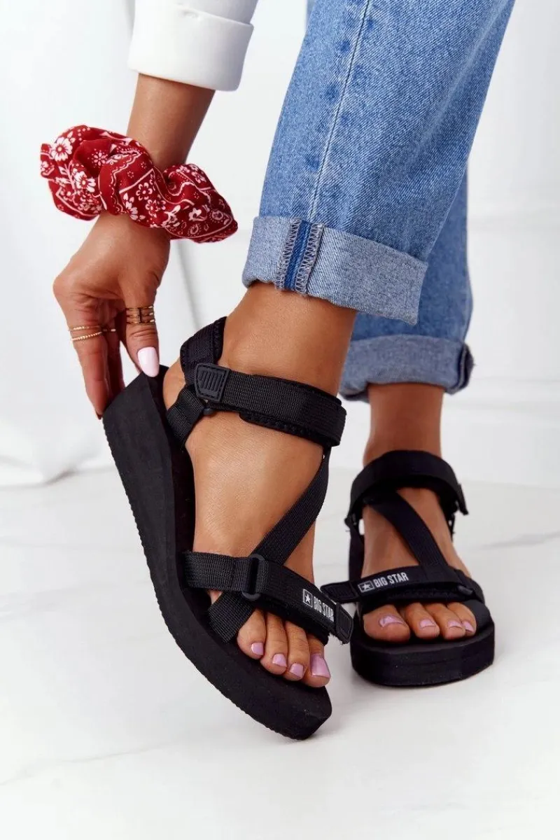 Discount Piankowe Sandały Na Koturnie Big Star FF274A349 Czarne Damskie Sandały Big Star|Sandały Na Koturnie