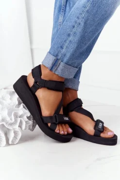 Discount Piankowe Sandały Na Koturnie Big Star FF274A349 Czarne Damskie Sandały Big Star|Sandały Na Koturnie