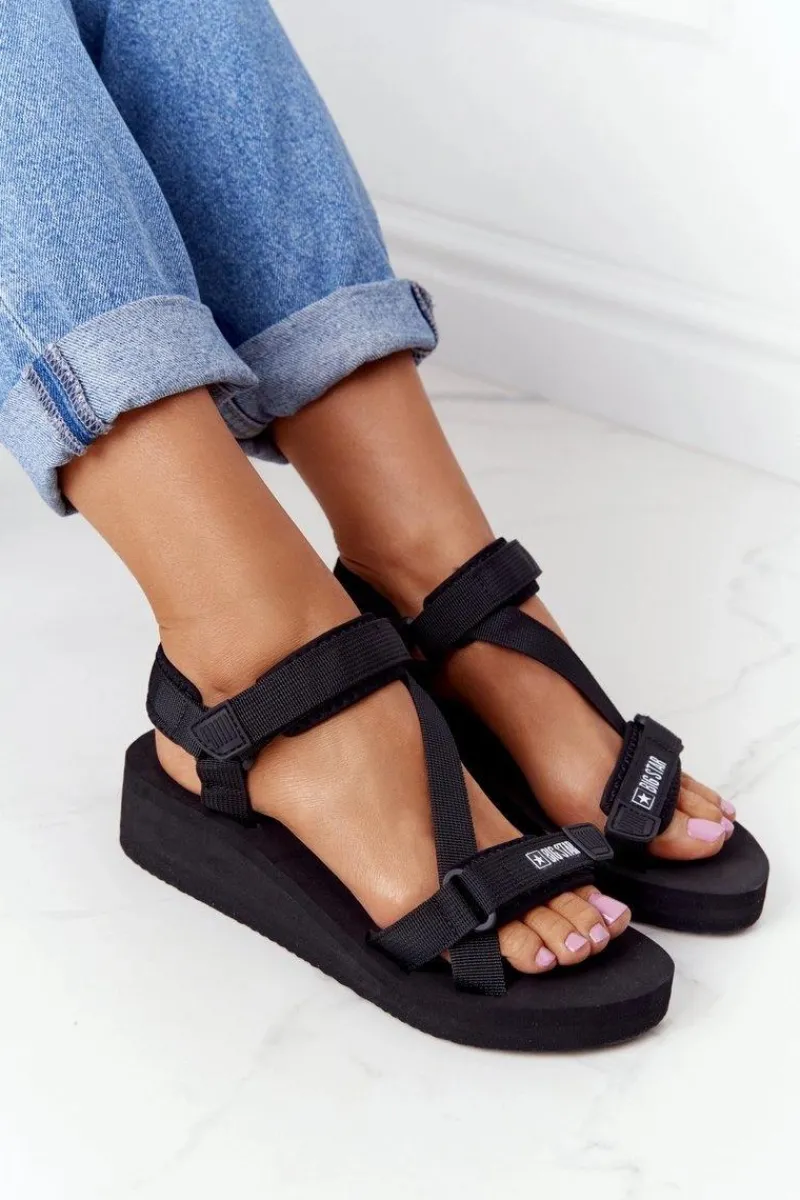 Discount Piankowe Sandały Na Koturnie Big Star FF274A349 Czarne Damskie Sandały Big Star|Sandały Na Koturnie