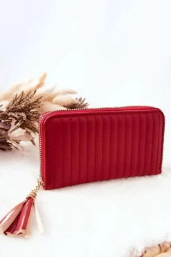 Sale Boto Pikowany Portfel Z Frędzelkiem Czerwony