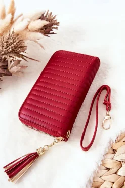Sale Boto Pikowany Portfel Z Frędzelkiem Czerwony