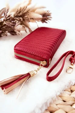 Sale Boto Pikowany Portfel Z Frędzelkiem Czerwony