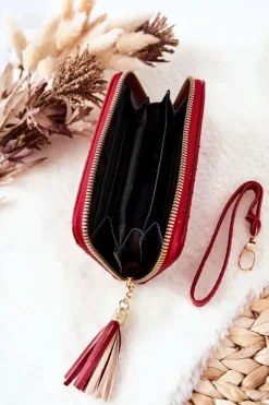 Sale Boto Pikowany Portfel Z Frędzelkiem Czerwony