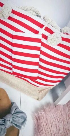 Best Boto Plażowa Duża Czerwona Torebka Torba Damska Marynarska