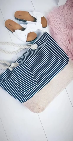 Online Plażowa Duża Granatowa Torebka Torba Damska Paski Torebki Plażowe