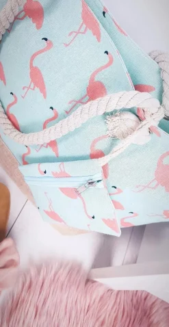 Hot Boto Plażowa Duża Jasno Niebieska Torebka Torba Damska Flamingi