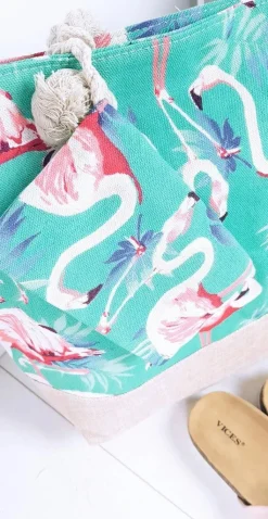 New Plażowa Duża Miętowa Torebka Torba Damska Flamingi Torebki Plażowe