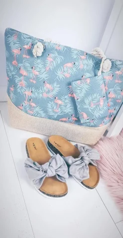 Torebki Plażowe>Boto Plażowa Duża Niebieska Torebka Torba Damska Flamingi