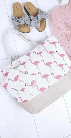 New Boto Plażowa Duża Różowa Torebka Torba Damska Flamingi