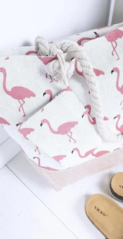 New Boto Plażowa Duża Różowa Torebka Torba Damska Flamingi