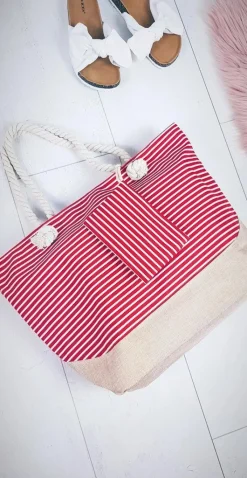 Torebki Plażowe>Boto Plażowa Duża Torebka Torba Damska Czerwone Paski