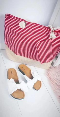 Torebki Plażowe>Boto Plażowa Duża Torebka Torba Damska Czerwone Paski