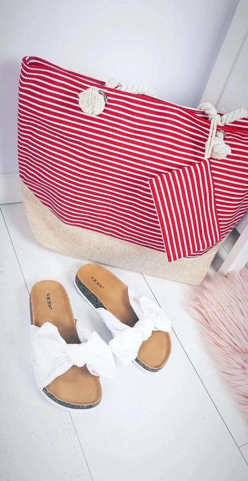 Torebki Plażowe>Boto Plażowa Duża Torebka Torba Damska Czerwone Paski