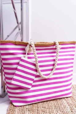 Online Plażowa Duża Torebka Torba Damska Marynarska Fuksja Torebki Plażowe