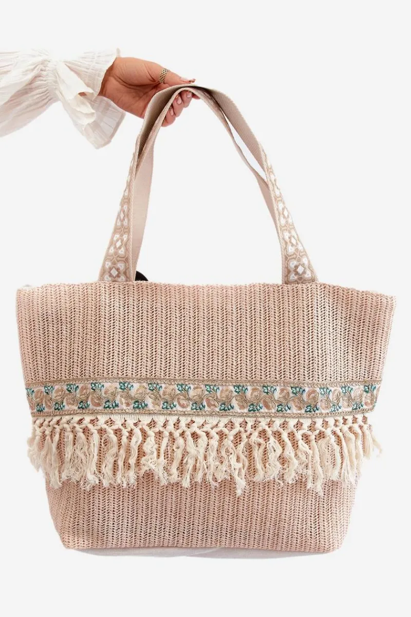 Best Boto Pleciona Duża Torba Plażowa Z Frędzlami Nude Missalori