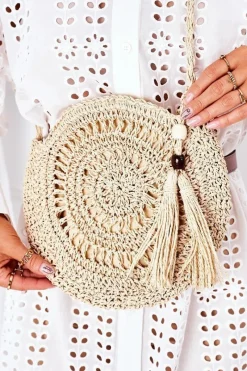 Best Boto Pleciona Okrągła Torebka Boho BRUNO ROSSI Beżowa