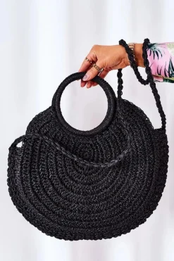 Outlet Boto Pleciona Okrągła Torebka Boho BRUNO ROSSI Czarna