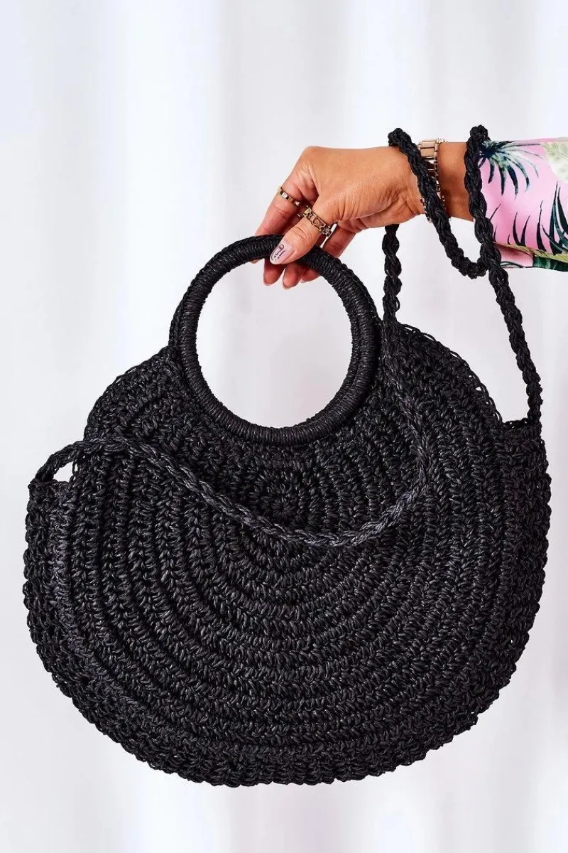 Outlet Boto Pleciona Okrągła Torebka Boho BRUNO ROSSI Czarna