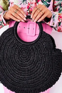 Outlet Boto Pleciona Okrągła Torebka Boho BRUNO ROSSI Czarna