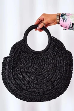 Outlet Boto Pleciona Okrągła Torebka Boho BRUNO ROSSI Czarna