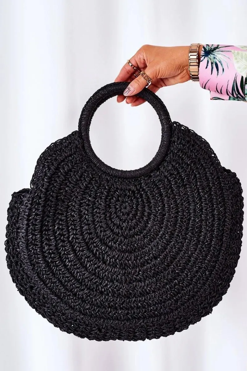 Outlet Boto Pleciona Okrągła Torebka Boho BRUNO ROSSI Czarna