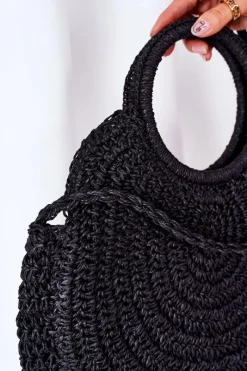 Outlet Boto Pleciona Okrągła Torebka Boho BRUNO ROSSI Czarna