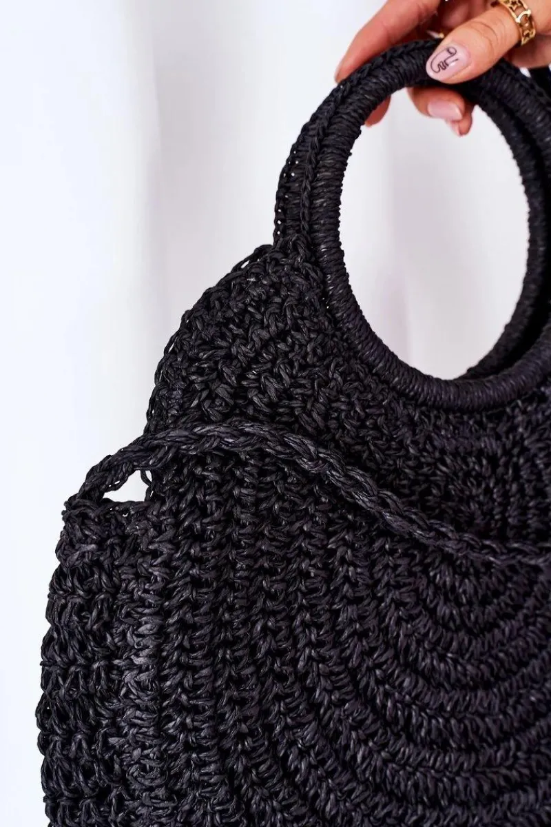 Outlet Boto Pleciona Okrągła Torebka Boho BRUNO ROSSI Czarna