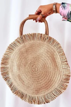 Torebki Plażowe|Torebki Klasyczne>Boto Pleciona Okrągła Torebka Boho BRUNO ROSSI Beżowa