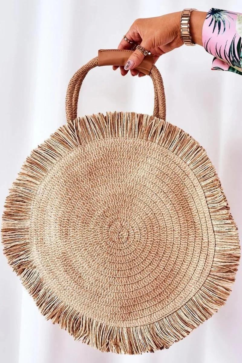 Torebki Plażowe|Torebki Klasyczne>Boto Pleciona Okrągła Torebka Boho BRUNO ROSSI Beżowa