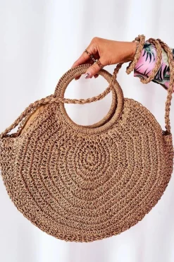 Torebki Plażowe|Torebki Klasyczne>Boto Pleciona Okrągła Torebka Boho BRUNO ROSSI Camel