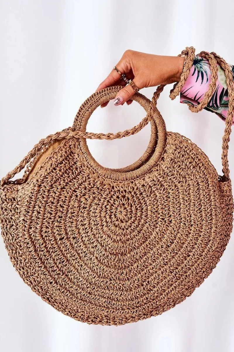 Torebki Plażowe|Torebki Klasyczne>Boto Pleciona Okrągła Torebka Boho BRUNO ROSSI Camel