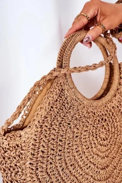 Torebki Plażowe|Torebki Klasyczne>Boto Pleciona Okrągła Torebka Boho BRUNO ROSSI Camel