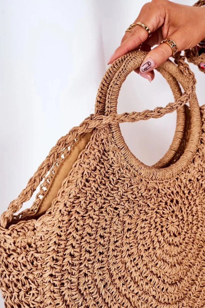 Torebki Plażowe|Torebki Klasyczne>Boto Pleciona Okrągła Torebka Boho BRUNO ROSSI Camel