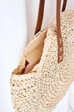 New Pleciona Torebka Boho Na Ramię BRUNO ROSSI Beżowa Torebki Plażowe|Torebki Klasyczne