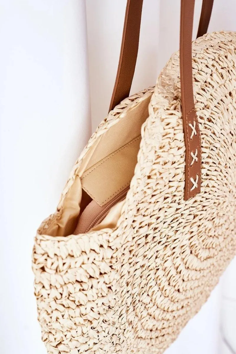 New Pleciona Torebka Boho Na Ramię BRUNO ROSSI Beżowa Torebki Plażowe|Torebki Klasyczne