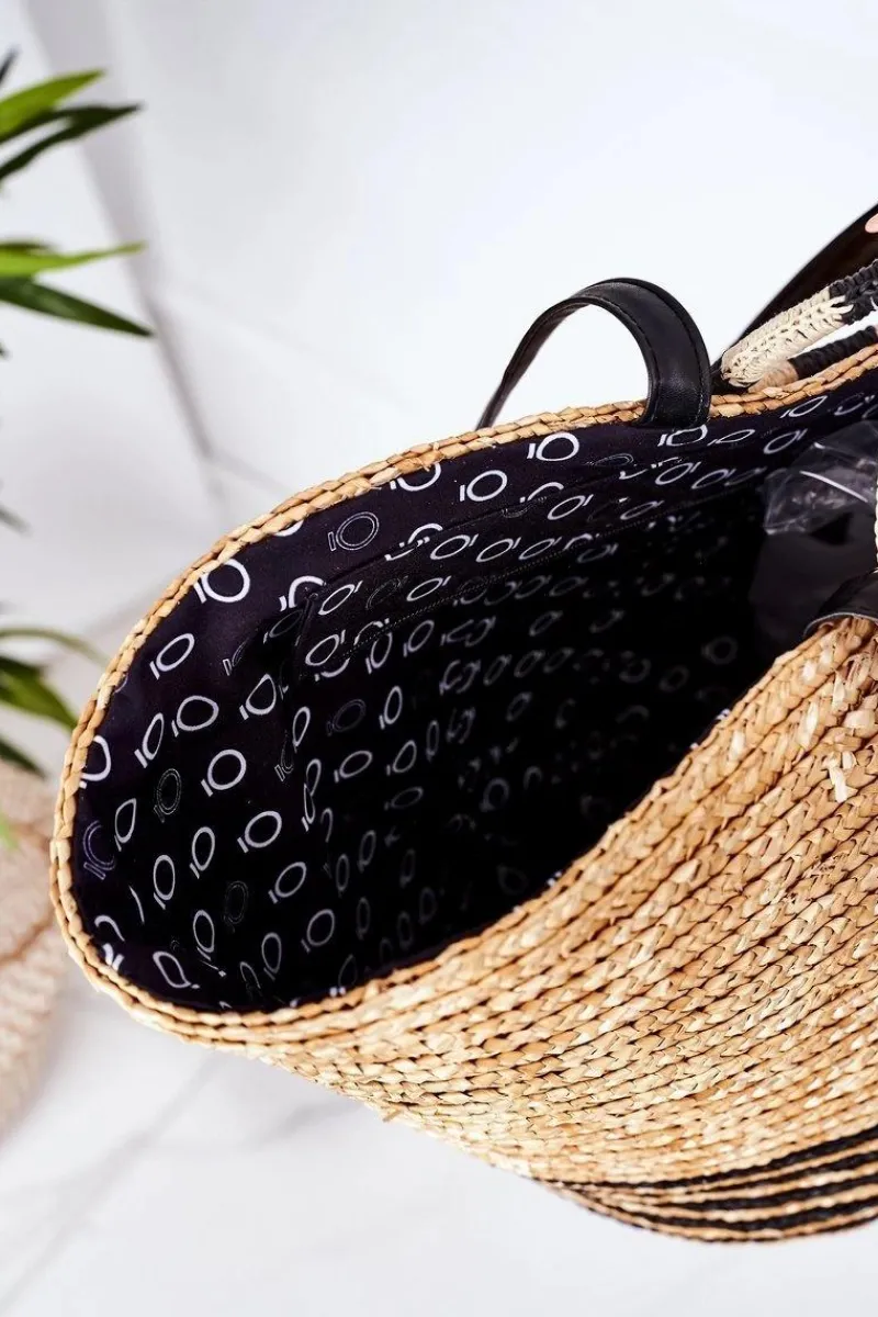 Torebki Plażowe|Torebki Nobo>Nobo Pleciona Torebka Kosz Na Plażę XK0370 Beżowo-Czarna