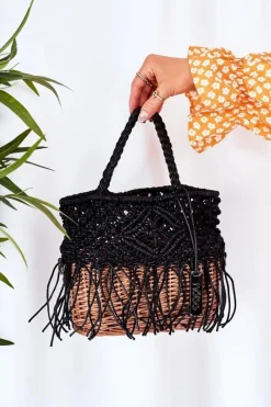 Hot Nobo Pleciona Torebka Koszyczek XK0050 Czarna