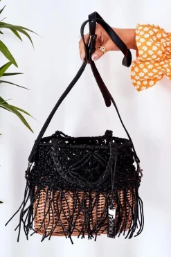 Hot Nobo Pleciona Torebka Koszyczek XK0050 Czarna