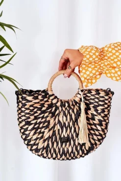 Torebki Plażowe|Torebki Nobo>Nobo Pleciona Torebka Koszyczek XK0490 Beżowo-Czarna