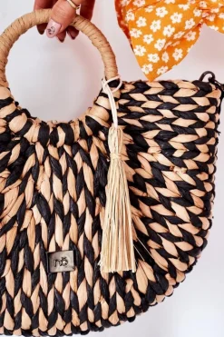Torebki Plażowe|Torebki Nobo>Nobo Pleciona Torebka Koszyczek XK0490 Beżowo-Czarna