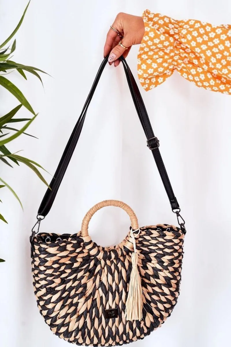 Torebki Plażowe|Torebki Nobo>Nobo Pleciona Torebka Koszyczek XK0490 Beżowo-Czarna