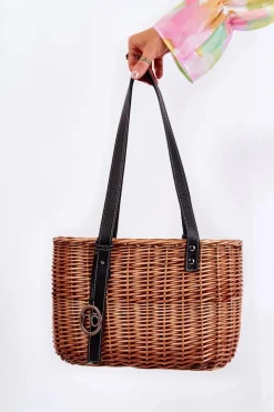 Discount Pleciona Torebka Koszyczek XM0050 Beżowo-Czarna Torebki Plażowe|Torebki Nobo