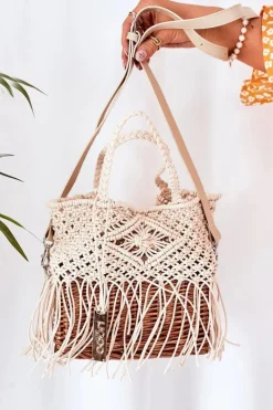 Discount Pleciona Torebka Koszyczek XK0050 Beżowa Torebki Plażowe|Torebki Nobo