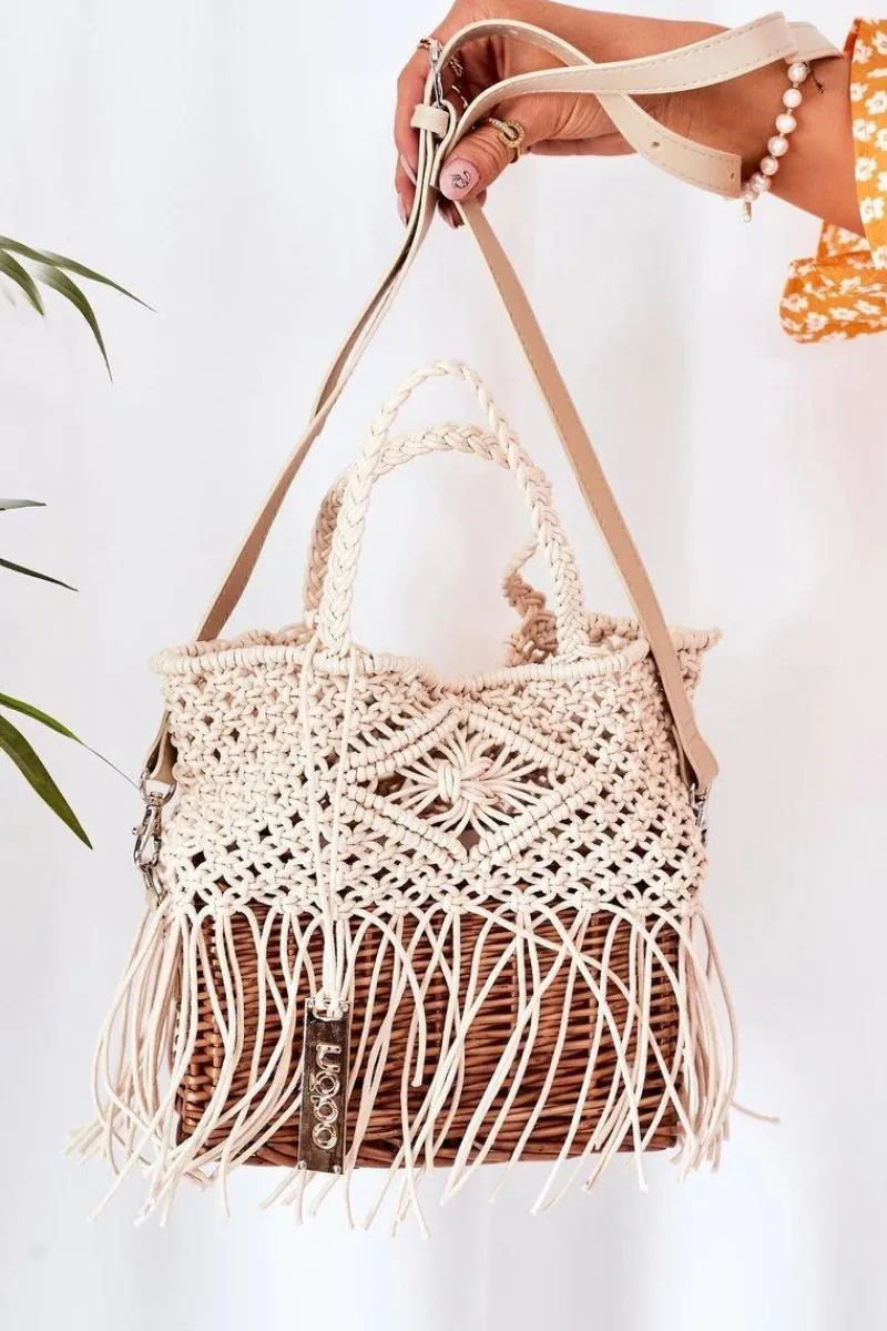 Discount Pleciona Torebka Koszyczek XK0050 Beżowa Torebki Plażowe|Torebki Nobo