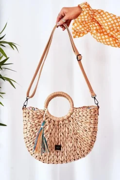 Discount Pleciona Torebka Koszyczek XK0490 Beżowa Torebki Plażowe|Torebki Nobo