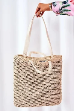 Best Pleciona Torebka Shopper BRUNO ROSSI Beżowa Torebki Plażowe|Torebki Klasyczne