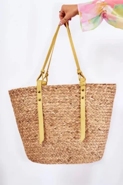 Nobo Pleciona Torebka Shopperka Na Plażę XM0090 Beżowo-Żółta