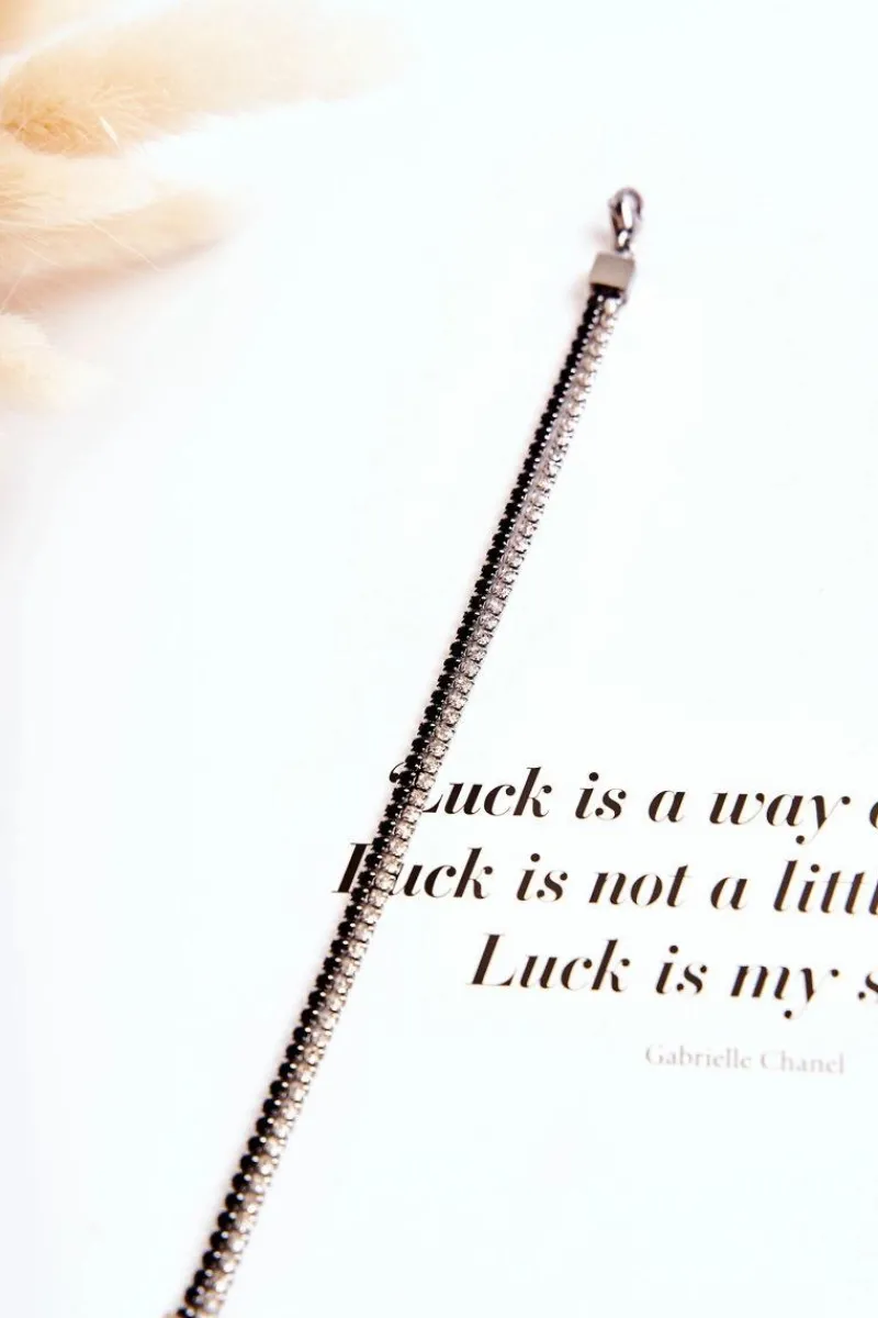 Sale Podwójna Bransoletka Damska Z Cyrkoniami Srebrno-Czarna Bransoletki