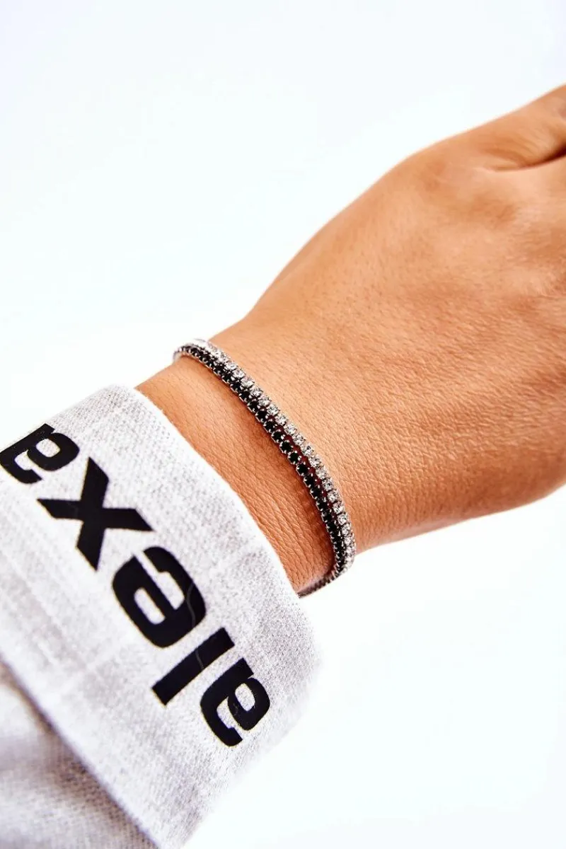 Sale Podwójna Bransoletka Damska Z Cyrkoniami Srebrno-Czarna Bransoletki