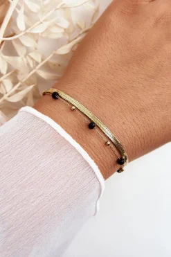 Best Glam Chic Podwójna Bransoletka Żmijka I Ankier Z Koralikami Złota